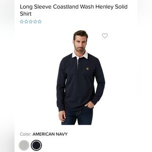 NEW! Chaps Navy Blue Coastal Henley Long Sleeve Collard Cotton Shirt!!!